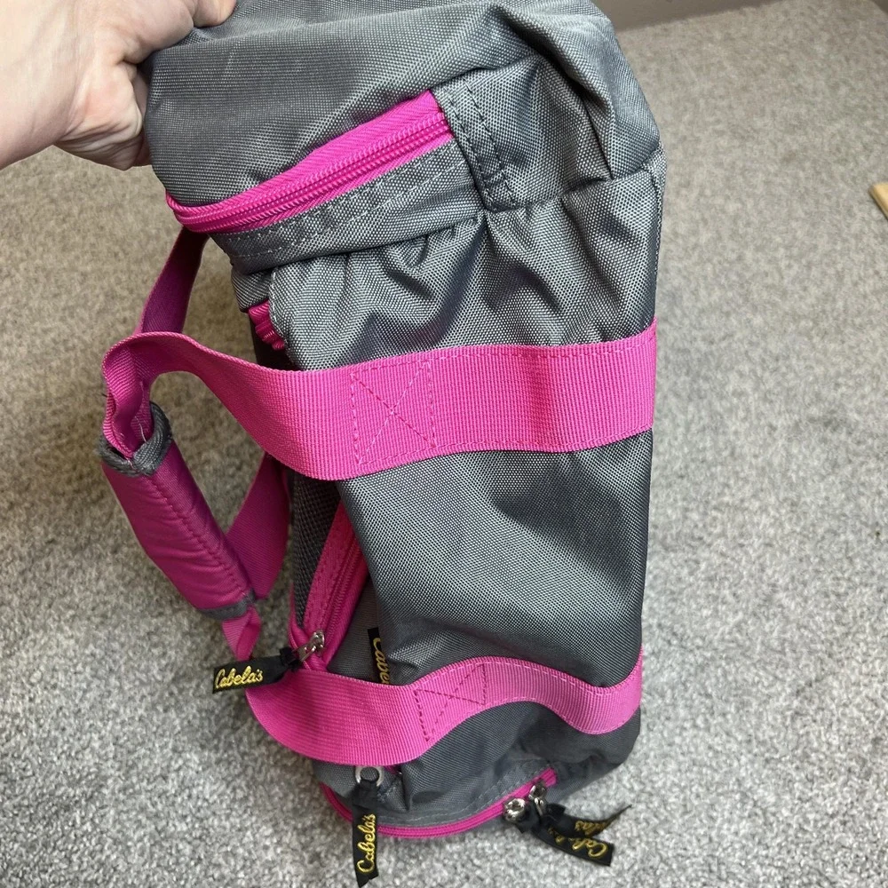 Cabela's Duffel Gym Travel Bag Gray Pink Multiple Pockets Mesh Top Carry Handles